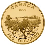 Canada 250 Dollars Dog Sled Team 2006 Proof KM# 677 CANADA 2006 250 DOLLARS coin reverse Canada 250 Dollars Dog Sled Team 2006 Proof KM# 677 CANADA 2006 250 DOLLARS coin reverse