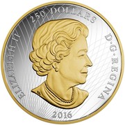 Canada 250 Dollars Maple Leaf Forever 2016 Proof KM# 2259 ELIZABETH II 250 DOLLARS D G REGINA 2016 coin obverse Canada 250 Dollars Maple Leaf Forever 2016 Proof KM# 2259 ELIZABETH II 250 DOLLARS D G REGINA 2016 coin obverse