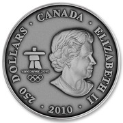 Canada 250 Dollars (Olympic Winter Games - The Eagle) KM# 981 250 DOLLARS ∙ CANADA ∙ ELIZABETH II ∙ 2010 ∙ VANCOUVER 2010 TM / MC coin obverse