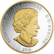 Canada 250 Dollars The Arms of Canada 2016 Proof KM# 2260 ELIZABETH II 250 DOLLARS D ∙ G ∙ REGINA 2016 coin obverse Canada 250 Dollars The Arms of Canada 2016 Proof KM# 2260 ELIZABETH II 250 DOLLARS D ∙ G ∙ REGINA 2016 coin obverse