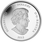 Canada 250 Dollars Year of the Dragon 2012 Proof KM# 1185 ELIZABETH II 250 DOLLARS D∙G∙REGINA 2012 coin obverse