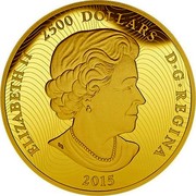 Canada 2500 Dollars Cougar 2015 ELIZABETH II 2500 DOLLARS D • G • REGINA 2015 SB coin obverse Canada 2500 Dollars Cougar 2015 ELIZABETH II 2500 DOLLARS D • G • REGINA 2015 SB coin obverse