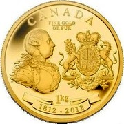 Canada 2500 Dollars King George III 2012 Proof CANADA FINE GOLD OR PUR 1KG 1812 - 2012 coin reverse