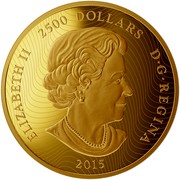 Canada 2500 Dollars Maple Leaf Forever 2015 Proof KM# 1880 ELIZABETH II 2500 DOLLARS D∙G∙REGINA 2015 coin obverse Canada 2500 Dollars Maple Leaf Forever 2015 Proof KM# 1880 ELIZABETH II 2500 DOLLARS D∙G∙REGINA 2015 coin obverse