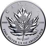 Canada 3 Dollars Fractional Maple Leaf Tribute 2017 Reverse Proof CANADA 9999 9999 FINE SILVER 1/4 OZ ARGENT PUR SW 1867 2017 coin reverse Canada 3 Dollars Fractional Maple Leaf Tribute 2017 Reverse Proof CANADA 9999 9999 FINE SILVER 1/4 OZ ARGENT PUR SW 1867 2017 coin reverse