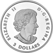 Canada 3 Dollars The Wolf 2016 KM# 1908 ELIZABETH II D G REGINA 3 DOLLARS SB coin obverse Canada 3 Dollars The Wolf 2016 KM# 1908 ELIZABETH II D G REGINA 3 DOLLARS SB coin obverse