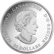 Canada 30 Dollars Luminescent Life under the Sea 2016 Proof ELIZABETH IICANADA 2016 D ∙ G ∙ REGINA 30 DOLLARS coin obverse Canada 30 Dollars Luminescent Life under the Sea 2016 Proof ELIZABETH IICANADA 2016 D ∙ G ∙ REGINA 30 DOLLARS coin obverse
