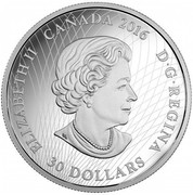Canada 30 Dollars Northern Lights in the Moonlight 2016 Proof KM# 2223 ELIZABETH II CANADA 2016 D ∙ G ∙ REGINA 30 DOLLARS coin obverse Canada 30 Dollars Northern Lights in the Moonlight 2016 Proof KM# 2223 ELIZABETH II CANADA 2016 D ∙ G ∙ REGINA 30 DOLLARS coin obverse