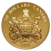 Canada 300 Dollars Alberta - Provincial Coat of Arms 2008 Proof KM# 825 300 DOLLARS ∙ CANADA 2008 coin reverse