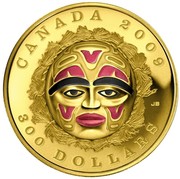 Canada 300 Dollars Summer Moon Mask 2009 Proof KM# 877 CANADA 2009 300 DOLLARS coin reverse
