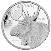 Canada 300 Dollars The Bull Moose. Robert Bateman 2012 Proof KM# 1278 CANADA 300 DOLLARS 1962-2012 coin reverse