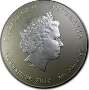 Australia 300 Dollars (Year of the Horse) KM# 2116 ELIZABETH II AUSTRALIA 10 KG 999 SILVER AG 2014 300 DOLLARS IRB coin obverse Australia 300 Dollars (Year of the Horse) KM# 2116 ELIZABETH II AUSTRALIA 10 KG 999 SILVER AG 2014 300 DOLLARS IRB coin obverse