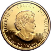 Canada 350 Dollars Yukon Fireweed 2004 Proof ELIZABETH II CANADA D G REGINA 2004 .99999 FINE GOLD 350 DOLLARS OR PUR coin obverse Canada 350 Dollars Yukon Fireweed 2004 Proof ELIZABETH II CANADA D G REGINA 2004 .99999 FINE GOLD 350 DOLLARS OR PUR coin obverse