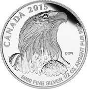 Canada 4 Dollars Bald Eagle 2015 KM# 1886 CANADA 2015 9999 FINE SILVER 1/2 OZ ARGENT PUR 9999 DCW coin reverse