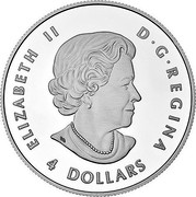 Canada 4 Dollars The Wolf 2016 KM# 1909 ELIZABETH II D G REGINA 4 DOLLARS SB coin obverse