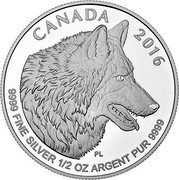 Canada 4 Dollars The Wolf 2016 KM# 1909 CANADA 2016 9999 FINE SILVER 1/2 OZ ARGENT PUR 9999 PL coin reverse