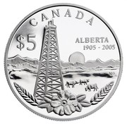 Canada $5 Alberta Centennial 2005 Proof KM# 554 CANADA $5 ALBERTA 1905-2005 MG coin reverse Canada $5 Alberta Centennial 2005 Proof KM# 554 CANADA $5 ALBERTA 1905-2005 MG coin reverse