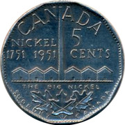 Canada 5 Cents The big Nickel 1951 CANADA NICKEL 1751-1951 5 CENTS THE BIG NICKEL coin reverse Canada 5 Cents The big Nickel 1951 CANADA NICKEL 1751-1951 5 CENTS THE BIG NICKEL coin reverse