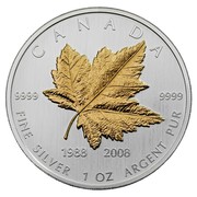Canada 5 Dollars 20th Anniversary of the Silver Maple Leaf 2008 Proof KM# 798 CANADA 9999 9999 1988 2008 FINE SILVER 1 OZ ARGENT PUR coin reverse