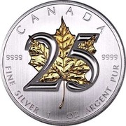 Canada 5 Dollars 25th Anniversary of the Maple Leaf 2013 BU CANADA 9999 9999 25 FINE SILVER 1 OZ ARGENT PUR coin reverse Canada 5 Dollars 25th Anniversary of the Maple Leaf 2013 BU CANADA 9999 9999 25 FINE SILVER 1 OZ ARGENT PUR coin reverse