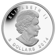 Canada 5 Dollars Arctic Fox 2014 Proof KM# 1644 ELIZABETH II 5 DOLLARS 2014 coin obverse Canada 5 Dollars Arctic Fox 2014 Proof KM# 1644 ELIZABETH II 5 DOLLARS 2014 coin obverse