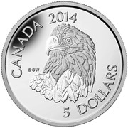 Canada 5 Dollars Bald Eagle 2014 Proof KM# 1740a CANADA DCW 5 DOLLARS coin reverse Canada 5 Dollars Bald Eagle 2014 Proof KM# 1740a CANADA DCW 5 DOLLARS coin reverse