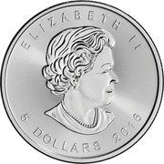 Canada 5 Dollars Maple Leaf - Colored 2016 BU ELIZABETH II 5 DOLLARS 2016 SB coin obverse Canada 5 Dollars Maple Leaf - Colored 2016 BU ELIZABETH II 5 DOLLARS 2016 SB coin obverse