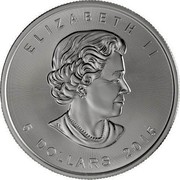 Canada 5 Dollars Maple Leaf Nugget Edition 2015 BU ELIZABETH II 5 DOLLARS 2015 SB coin obverse Canada 5 Dollars Maple Leaf Nugget Edition 2015 BU ELIZABETH II 5 DOLLARS 2015 SB coin obverse