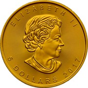 Canada 5 Dollars Maple Leaf (Passion Red Edition) 2017 BU ELIZABETH II 5 DOLLARS 2017 coin obverse Canada 5 Dollars Maple Leaf (Passion Red Edition) 2017 BU ELIZABETH II 5 DOLLARS 2017 coin obverse