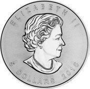 Canada 5 Dollars Maple Leaf - Summer 2015 ELIZABETH II 5 DOLLARS 2015 SB coin obverse Canada 5 Dollars Maple Leaf - Summer 2015 ELIZABETH II 5 DOLLARS 2015 SB coin obverse