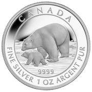 Canada 5 Dollars Polar Bear and Cub 2015 Proof KM# 1815 CANADA 9999 GA FINE SILVER 1OZ ARGENT PUR coin reverse Canada 5 Dollars Polar Bear and Cub 2015 Proof KM# 1815 CANADA 9999 GA FINE SILVER 1OZ ARGENT PUR coin reverse