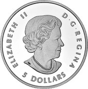Canada 5 Dollars The Wolf 2016 KM# 1910 ELIZABETH II D G REGINA 5 DOLLARS SB coin obverse Canada 5 Dollars The Wolf 2016 KM# 1910 ELIZABETH II D G REGINA 5 DOLLARS SB coin obverse