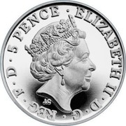 UK 5 Pence Britannia 2018 Proof 5 PENCE • ELIZABETH II • D • G • REG • F • D J.C coin obverse UK 5 Pence Britannia 2018 Proof 5 PENCE • ELIZABETH II • D • G • REG • F • D J.C coin obverse