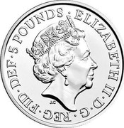 UK 5 Pounds Sapphire Anniversary 2018 BU ELIZABETH II∙D∙G∙REG∙FID∙DEF∙5 POUNDS∙ J.C coin obverse UK 5 Pounds Sapphire Anniversary 2018 BU ELIZABETH II∙D∙G∙REG∙FID∙DEF∙5 POUNDS∙ J.C coin obverse