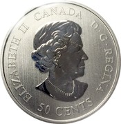 Canada 50 Cents Calgary Flames 2010 KM# 937 ELIZABETH II CANADA D. G. REGINA 50 CENTS coin obverse Canada 50 Cents Calgary Flames 2010 KM# 937 ELIZABETH II CANADA D. G. REGINA 50 CENTS coin obverse