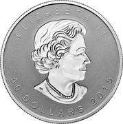 Canada 50 Dollars 30th Anniversary of the Silver Maple Leaf 2018 Reverse Proof ELIZABETH II 50 DOLLARS YEAR coin obverse Canada 50 Dollars 30th Anniversary of the Silver Maple Leaf 2018 Reverse Proof ELIZABETH II 50 DOLLARS YEAR coin obverse