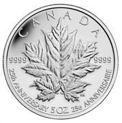 Canada 50 Dollars Maple Leaf 2013 Proof KM# 1509 CANADA 9999 9999 25TH ANNIVERSARY 5 OZ 25E ANNIVERSAIRE coin reverse