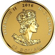 Canada 50 Dollars Queen Elizabeth II 90th Birthday 2016 Proof KM# A2096 ELIZABETH II 2016 D G REGINA 50 DOLLARS coin obverse Canada 50 Dollars Queen Elizabeth II 90th Birthday 2016 Proof KM# A2096 ELIZABETH II 2016 D G REGINA 50 DOLLARS coin obverse