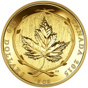 Canada 500 Dollars The Maple Leaf 2015 Proof 500 DOLLARS LTK 5 OZ CANADA 2015 coin reverse