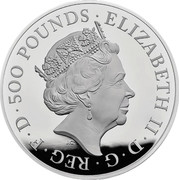 UK 500 Pounds Britannia Label 2018 Proof 500 POUNDS 2018 ELIZABETH II D G REG F D coin obverse UK 500 Pounds Britannia Label 2018 Proof 500 POUNDS 2018 ELIZABETH II D G REG F D coin obverse