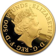 UK 500 Pounds Queen's Beasts Falcon 2019 500 POUNDS ELIZABETH II D G REG F D coin obverse UK 500 Pounds Queen's Beasts Falcon 2019 500 POUNDS ELIZABETH II D G REG F D coin obverse