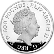 UK 500 Pounds Queen's Beasts Falcon 2019 500 POUNDS ELIZABETH II D G REG F D coin obverse UK 500 Pounds Queen's Beasts Falcon 2019 500 POUNDS ELIZABETH II D G REG F D coin obverse
