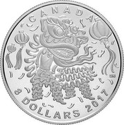 Canada 8 Dollars Lion Dance 2017 Matte Proof CANADA SN 8 DOLLARS 2017 coin reverse Canada 8 Dollars Lion Dance 2017 Matte Proof CANADA SN 8 DOLLARS 2017 coin reverse