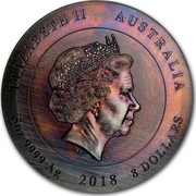 Australia 8 Dollars Rare Earth 2018 ELIZABETH II AUSTRALIA 5 OZ 9999 AG 2018 8 DOLLARS coin obverse Australia 8 Dollars Rare Earth 2018 ELIZABETH II AUSTRALIA 5 OZ 9999 AG 2018 8 DOLLARS coin obverse