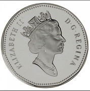 Canada Dollar 10th Anniversary of the One Dollar Loon 1987-1997 Proof KM# 296 ELIZABETH II D ∙ G ∙ REGINA coin obverse Canada Dollar 10th Anniversary of the One Dollar Loon 1987-1997 Proof KM# 296 ELIZABETH II D ∙ G ∙ REGINA coin obverse
