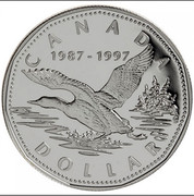 Canada Dollar 10th Anniversary of the One Dollar Loon 1987-1997 Proof KM# 296 CANADA 1987 - 1997 DOLLAR coin reverse Canada Dollar 10th Anniversary of the One Dollar Loon 1987-1997 Proof KM# 296 CANADA 1987 - 1997 DOLLAR coin reverse