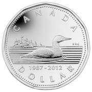 DOUBLE DATE 2012 CANADA 25TH ANNIVERSARY LOONIE PROOF SILVER WITH GOLD PLATING