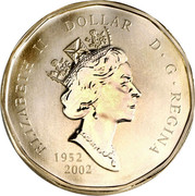 Canada Dollar Family of Loons 1952-2002 2002 KM# 462a ELIZABETH II DOLLAR D • G • REGINA 1952 2002 coin obverse Canada Dollar Family of Loons 1952-2002 2002 KM# 462a ELIZABETH II DOLLAR D • G • REGINA 1952 2002 coin obverse