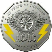 Australia Fifty Cents AC/DC 45 Years of Thunder 2018 45 YEARS OF THUNDER ACDC FIFTY CENTS coin reverse Australia Fifty Cents AC/DC 45 Years of Thunder 2018 45 YEARS OF THUNDER ACDC FIFTY CENTS coin reverse