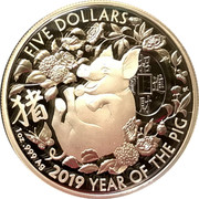 Australia Five Dollars Year of the Pig 2019 Proof FIVE DOLLARS 猪 招財進寳 BK 1OZ .999 AG 2019 YEAR OF THE PIG coin reverse Australia Five Dollars Year of the Pig 2019 Proof FIVE DOLLARS 猪 招財進寳 BK 1OZ .999 AG 2019 YEAR OF THE PIG coin reverse